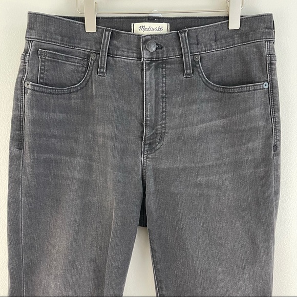 MADEWELL Black Dark Grey Distressed Hem Ripped Knees 9” High-Rise Skinny Jeans - Picture 3 of 11